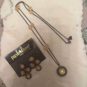 Park Lane Gold and Black Medallion Necklace & Earrings Set